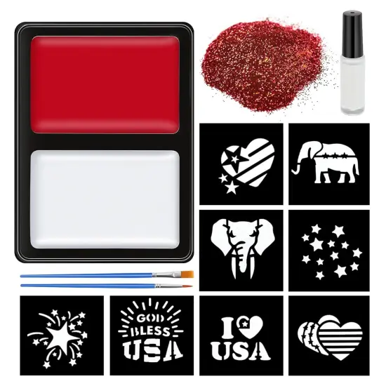 2 Color Water-Based Patriotic Face Paint with Glitter {1}