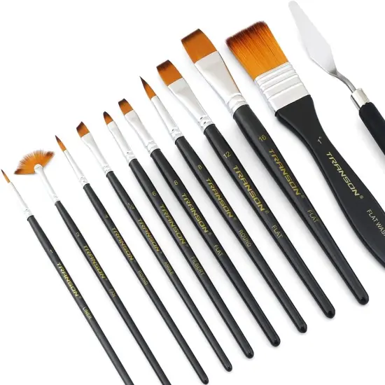 Paint Brush Kit 10pcs Art Brushes and 1 Paint Spatula with Brush Case(Black) {4}