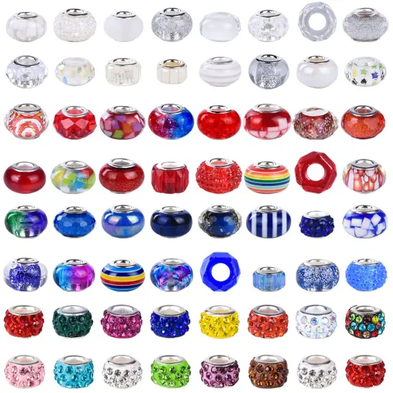 Aipridy Assortment European Large Hole Beads Spacer Beads Rhinestone Craft Beads for DIY Charms Bracelet Jewelry Making (Blue-Red-White) {5}