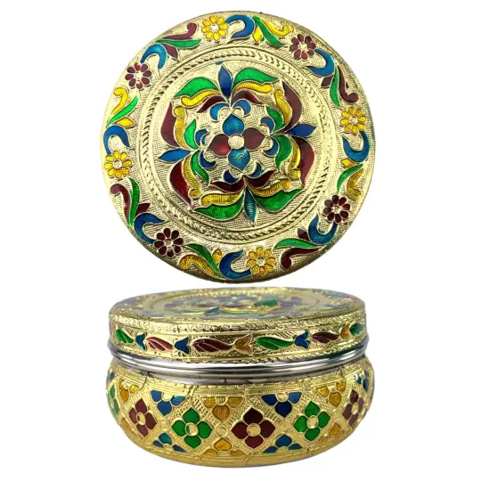 4ct Decorative Sweet Box Stainless Steel Small Round Storage Box Meenakari Container Laddu Box Spice Storage Unique Multipurpose use Box Gift for Guest {5}