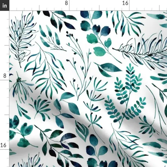 Various Fabrics by the Yard or Fat Quarter Teal Leaves Botanical Nature Ferns White Leaf Pattern Watercolor Forest Fern Emerald Feminine Custom Printed Fabric by Spoonflower {2}