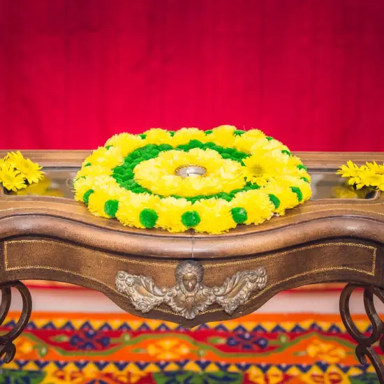 Rangoli Mat Diwali Decor Round Tea Light Holders Artificial Marigold Flowers Pompom Decorative Home Pooja Temple Decor Housewarming Return Gift Day of the Dead Dia De Los Muertos Ofrenda {7}