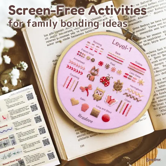 Bradove Beginner Embroidery Kit for Adults Kids, Learn to Embroider 37 Stitches and 13 Cute Patterns, Stitches Kit, Bead Embroidery Kit, Beginner Embroidery Practice {2}