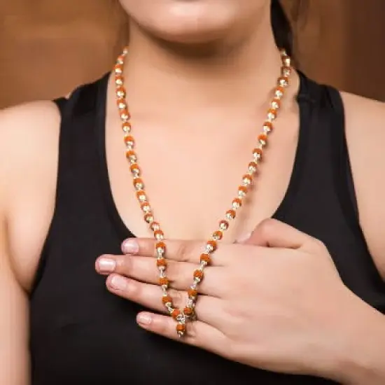 Certified Rudraksha Mala 5 Face (panchmukhi) Authentic Genuine Rudraksh Beads Rosary Japa Mala Bead Necklace Puja Prayer Meditation Beads Gold/silver Plated Mala for Men Women (1 Pcs) {3}