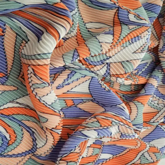 1 Yard Geometric Bodre Interlock Pleated Fabric Lightweight Soft Drape 58/59" Wide LIME MULTI {2}