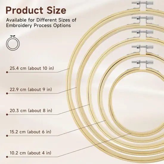 5 Pieces Bamboo Embroidery Hoops,(4&rdquo;, 6&rdquo;, 8&rdquo;, 9&rdquo;, 10&rdquo;) Set for Embroidery {2}