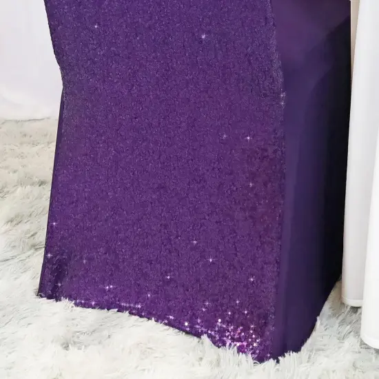 1 Piece Eggplant Sequin Spandex Chair Cover Stretch Fit for Banquet Seating {3}