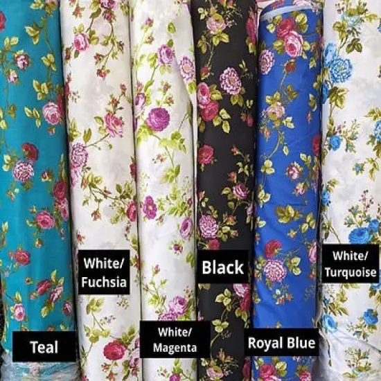 1 Yard Roses Polycotton Fabric Floral Print Medium Weight 59/60 Inch Wide for Sewing and Crafts Teal {1}