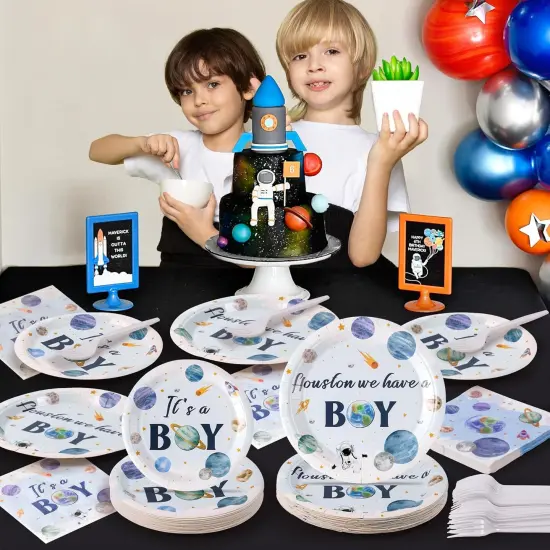 96-Piece Houston Baby Shower Tableware Set &ndash; Serves 24 Guests (Space Baby) {5}
