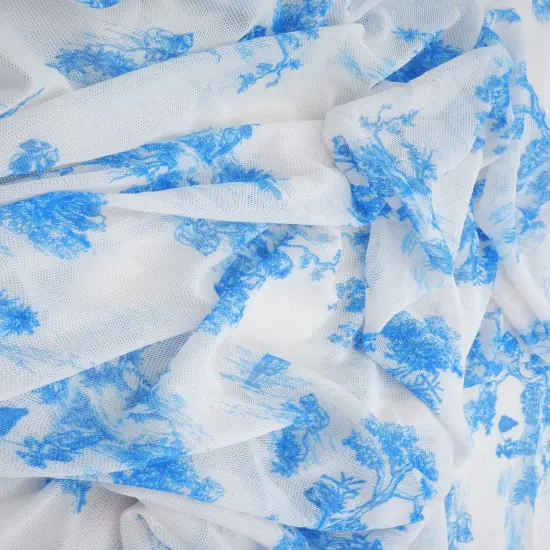 1 Yard Digital Toile Mesh Print Fabric, 56/58&Prime; Wide Polyester Spandex Blend BROWN {2}