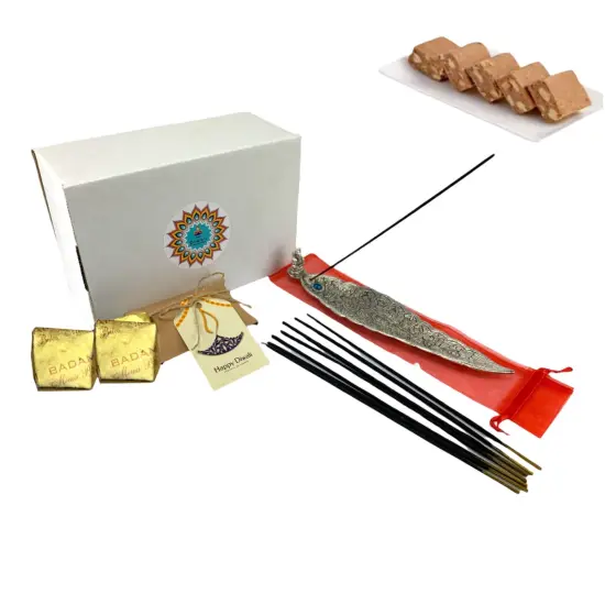 Personalize Diwali Gift Boxes Incense Holders & Incense Sticks Hamper Sweets Dry Fruits for Employees Home Office India Festival Gift Hamper for Friends Family & Relatives - Corporate Gift {5}