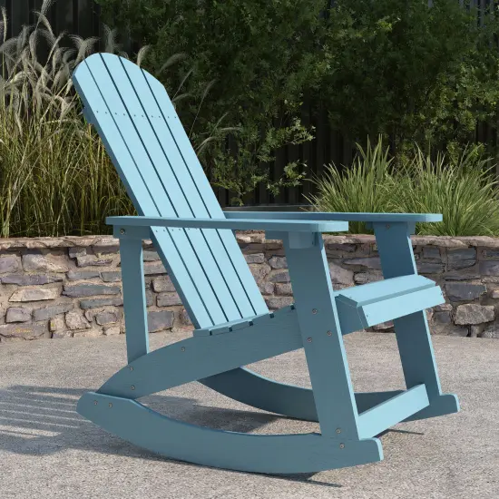 Merrick Lane Atlantic All-Weather Polyresin Adirondack Rocking Chair with Vertical Slats Sea Foam {3}