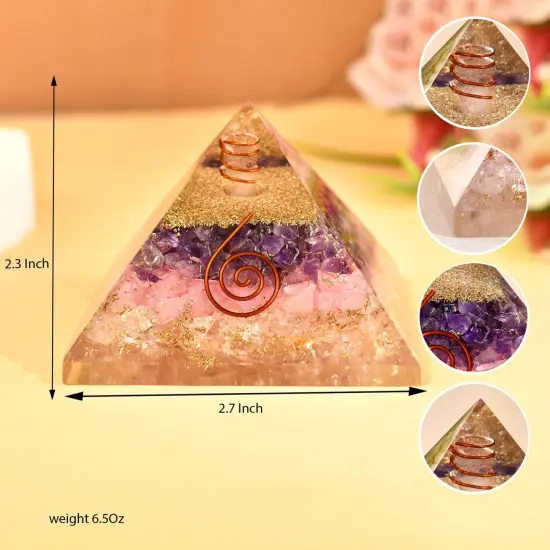 Orgonite Pyramid Seven Chakra Gemstone Orgone Chakra Healing Amethyst Rose Quartz Stone Energy Generator Pyramids for Goodluck Spiritual Healing Meditation Yoga - Office Living Room Decor {3}