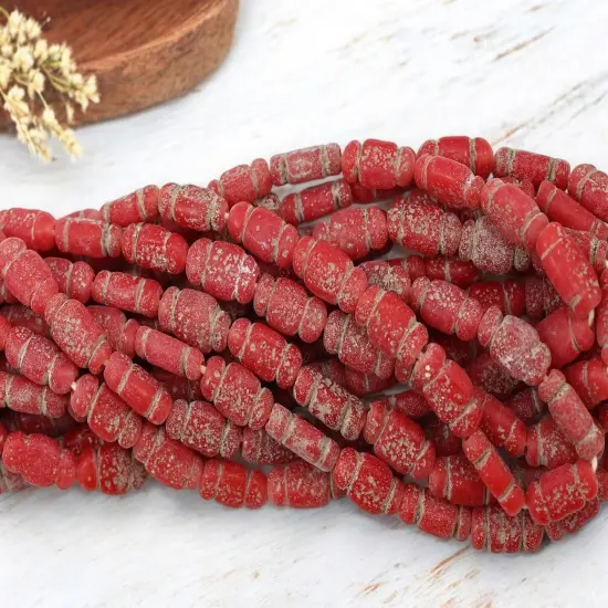 14x8mm Rustic Aged Red Indonesian Java Glass "Bottle" Beads (18" Strand) {2}