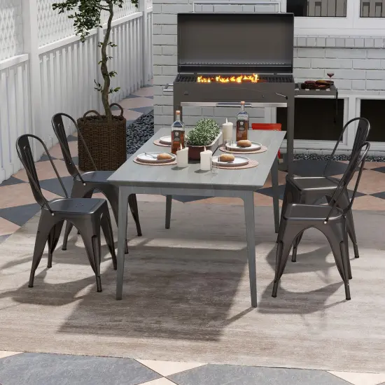 Set of 4 Metal Dining Chairs with Removable Backrest and Anti-slip Pads Gun Color {2}