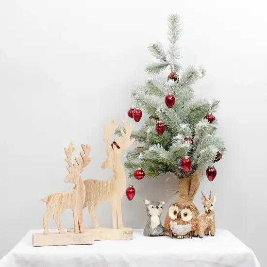 Reindeer Christmas Statues 2pc Mango Wood Holiday Decor {3}