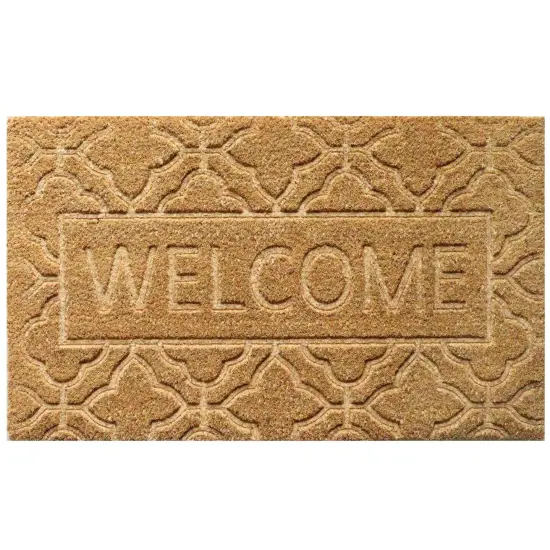 Gardenised Heavy Duty Coco Coir Doormat Non Slip PVC Baking Embossed Welcome Design Natural Coconut Fiber Floor Mat for Front Door Porch Patio Entryway Garage Mudroom & Outdoor Use 18x30" Cozy Welcome {1}