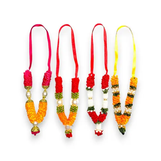 Set of 4 Mini Idol Mala 4.5 Inches God Goddess Haar Mala Makhmali Bhagwan Haar Idol Diwali Pooja Item Garland for Photo Frame God Shringar Reusable Mala {4}
