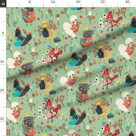 Various Fabrics by the Yard or Fat Quarter Chicken Flowers Apples Animals Tulips Eggs Chicken Custom Printed Fabric by Spoonflower {1}
