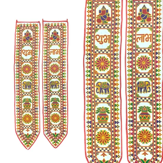 3 Pcs Indian Fabric Door Toran 42 Inch Ganesha Shubh Labh Bhandarwal Hanging Valance Traditional Wall Decorative for Window Home Temple Decor Wedding Diwali Navratri Puja Housewarming Decor {5}