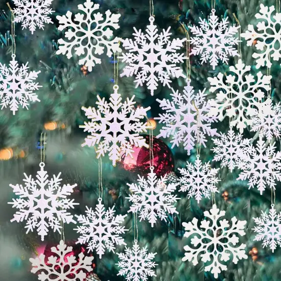 36 Pack Plastic White Snowflake Ornaments - White {1}