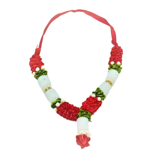 4 Inches Mini Idol Mala, Makhamali Bhagwan Haar, Artificial Indian ,pooja Garland, Diwali Puja Items, Krishna Decor, Red Flower Garlands, Photo Frame {1}