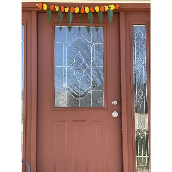 Marigold Mango Leaf Door Toran Hanging Valance Festival Marigold Garland Window Indoor Outdoor Decor Bandarwal Pooja Decor Wedding Favor Diwali Decor {3}
