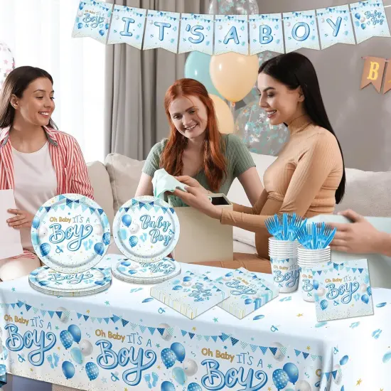 It's a Boy Baby Shower Party Supplies with Baby Boy Plates Napkins Cups Banner Tablecloth {3}