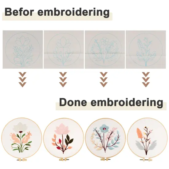 Maydear 4 Sets Embroidery Kit Punch Needle Kit,Embroidery Kit for Beginners Cross Stitch Kits with Embroidery Hoop and Instructions, Hand Embroidery Starter Kit for Adults (Four Flowers) {6}