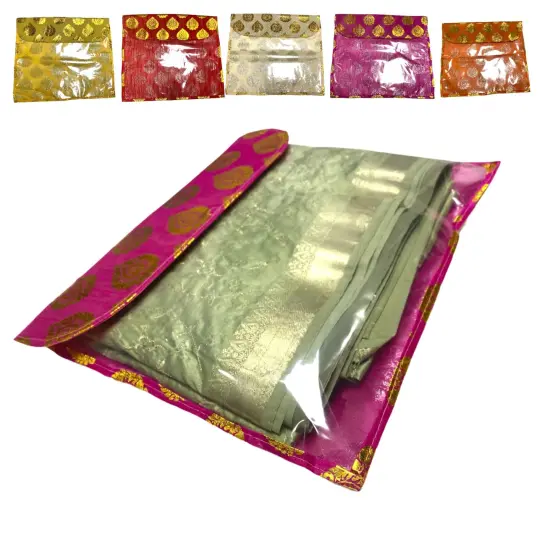 5 Assorted Brocade Sari Bags with Zipper Closure Clothes Organizer Sari Storage Bag for Wardrobe and Gifting Storage Wedding Favor Cloth Case Birthday {1}