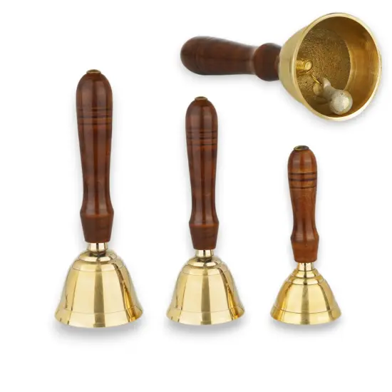 Solid Brass Bell Hand Call Bell for School Teacher Indian Weddings Christmas Pooja Room Temple Handheld Extra Loud Prayer Bells with Wooden Handle - Perfect for any Occasion {2}
