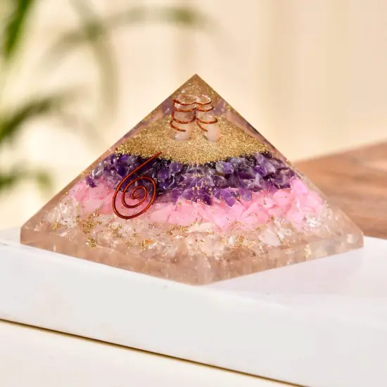 Orgonite Pyramid Seven Chakra Gemstone Orgone Chakra Healing Amethyst Rose Quartz Stone Energy Generator Pyramids for Goodluck Spiritual Healing Meditation Yoga - Office Living Room Decor {5}
