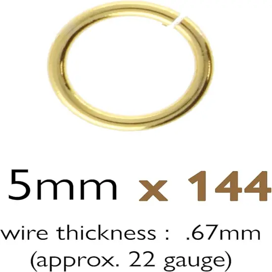 The Beadsmith Open Jump Rings &ndash; Wire Thickness, Findings for Making Keychains, Charms, Chain Mail and Body Jewelry Gold/5mm - 19 gauge {2}