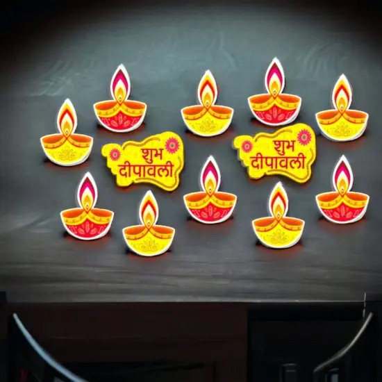 16pcs Diy Diwali Wall Decor, Diwali Paper Cutouts, Diwali Wall Decoration, Diwali Home Decor, Diwali Backdrop, Diwali Diya, Shubh Diwali {4}