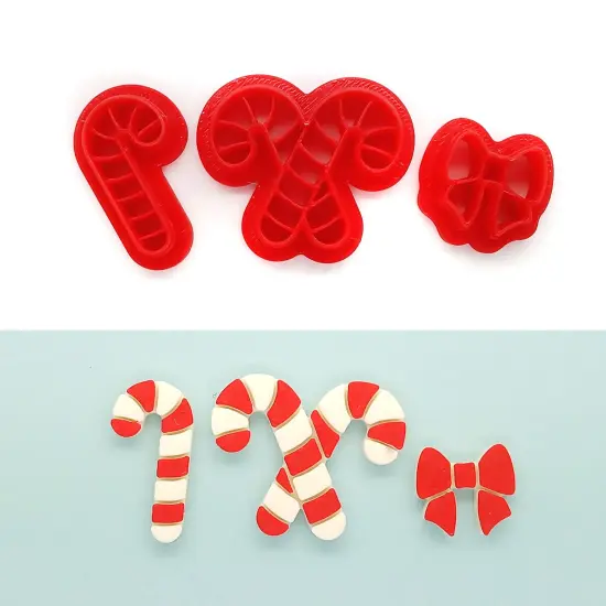 Candy Cane Clay Cutters with Bow, 3 pcs, Cute Christmas Shapes, Adorabilities {1}