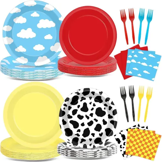 96PCS Cartoon Story Party Paper Plates and Napkins,24 Guests Baby Shower {1}