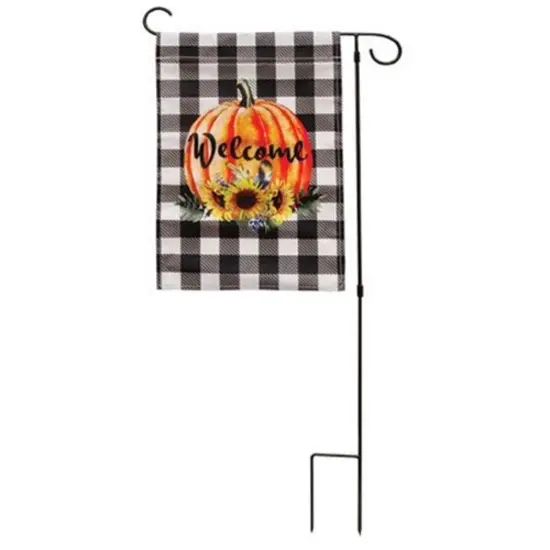 Metal Garden Stake with Autumn Flag and Sunflower Pumpkin Design {1}