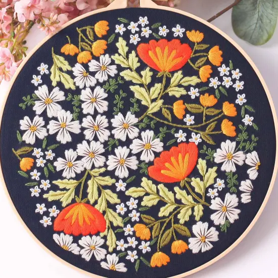 REEWISLY 3Pcs Embroidery Starter Kit with Patterns and Instructions, DIY Adult Cross Stitch Kits Beginner, Including 3 Plastic Embroidery Rings, 1 Scissors, Colored Threads and Needles {2}