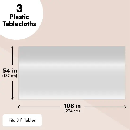 3 Pack Metallic Silver Plastic Tablecloth for Birthday Party Decorations (Shiny Foil, 54x108) {5}