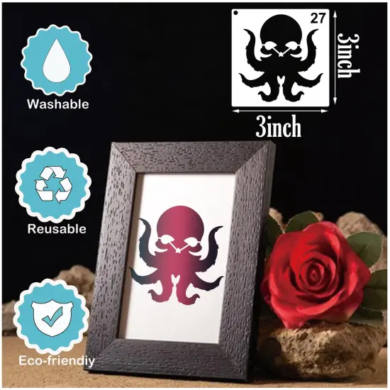 Small Stencils for Painting on Wood Reusable, 3 Inch Reusable Stencil for Craft Ornament Paint Template Stencils for Wall Card Rock Wood Signs Coasters Canvas Home Decor (Skull) {5}