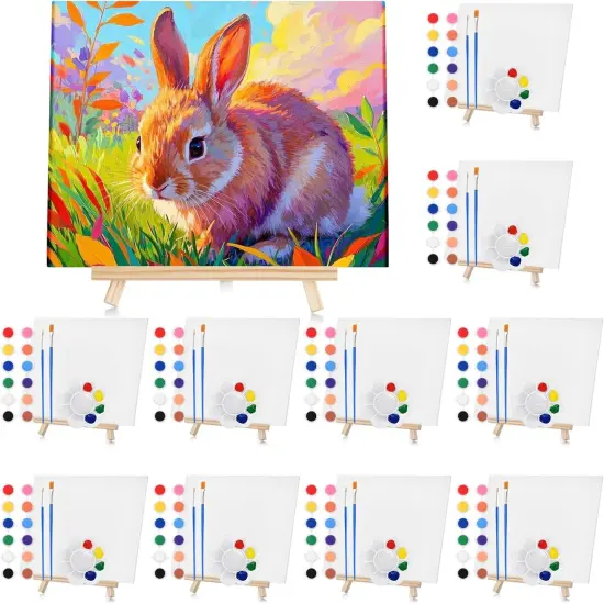 10 Set Acrylic Paint Canvas Set &ndash; 8x10 Inch Mini Canvas Painting Kit with 10 Wood Easels {1}