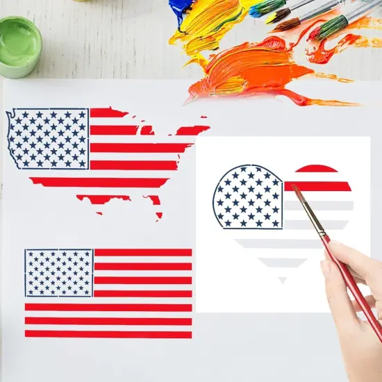 5PCS American Flag Stencils - 50 Star American Map Stencil (5x7/ 6x6 inch) {3}