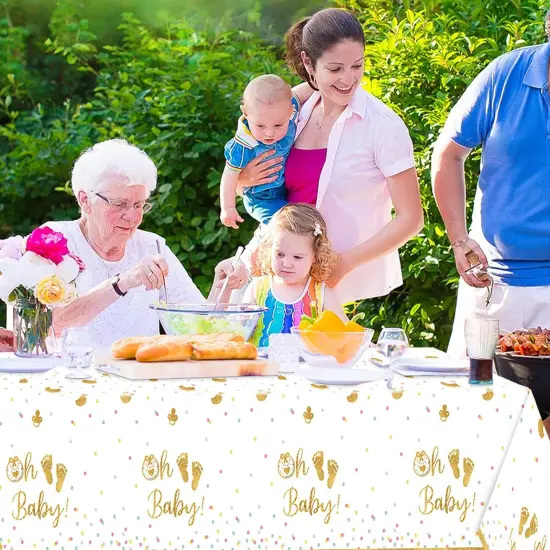 3 Packs Gold & White Baby Shower Tablecloths {4}