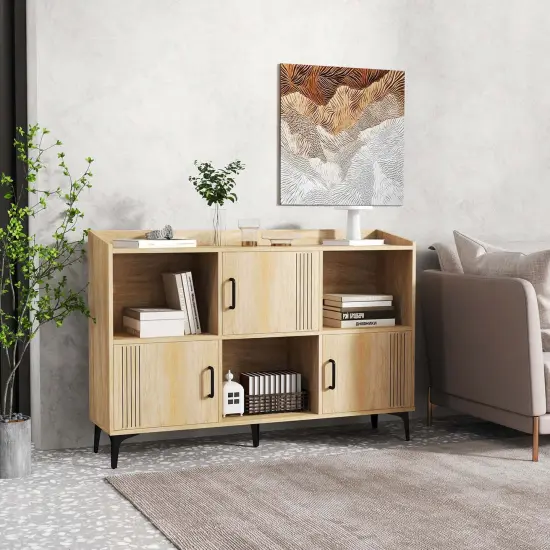 Costway 47" Wide Storage Cabinet Home Large Bookcase with 3 Door Cabinets & Open Shelves {2}