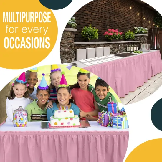 Ruffle Disposable Table Skirt 14 Ft Long Pleated Table Skirts with Adhesive Strip &ndash; Fits 6ft+ Rectangle or Round Tables &ndash; Ideal for Birthday Parties, Gender Reveal, Baby Showers & Event Decorations 6 pack by Exquisite Pink {5}