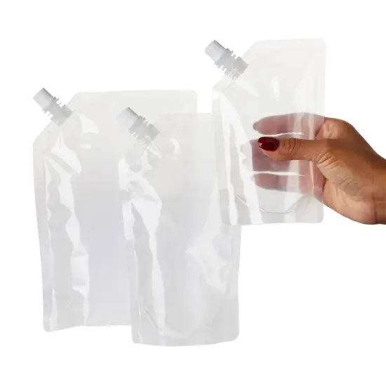 30 Pack Reusable Adult Plastic Drink Pouches with Funnels for Juice, Soda, Liquor (8, 16, 32 Ounces) Clear {4}