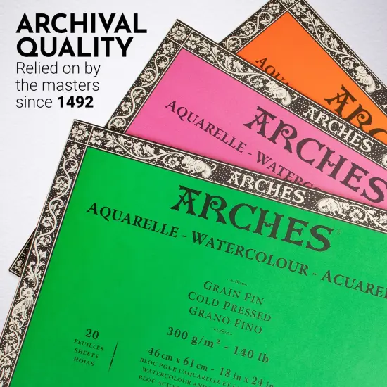 Arches Aquarelle Hot Pressed Watercolor Block 18"X24"- 140lb, 20 Sheets {6}