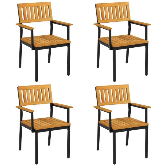 Costway Dining Chair Set of 2/4 with Acacia Wood Backrest Slanted Seat Comfortable Armrests {2}