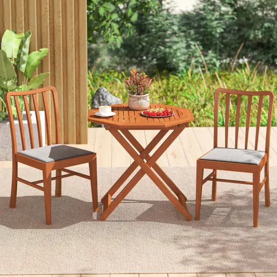 Costway 1/2 PCS Outdoor Patio Folding Wood Dining Table for 4 with 2" Umbrella Hole for Garden {4}