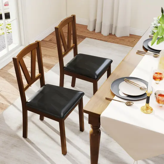Costway Dining Chairs Set of 2/4 PU Leather Dining Room Chairs with Hollowed Backrests {2}